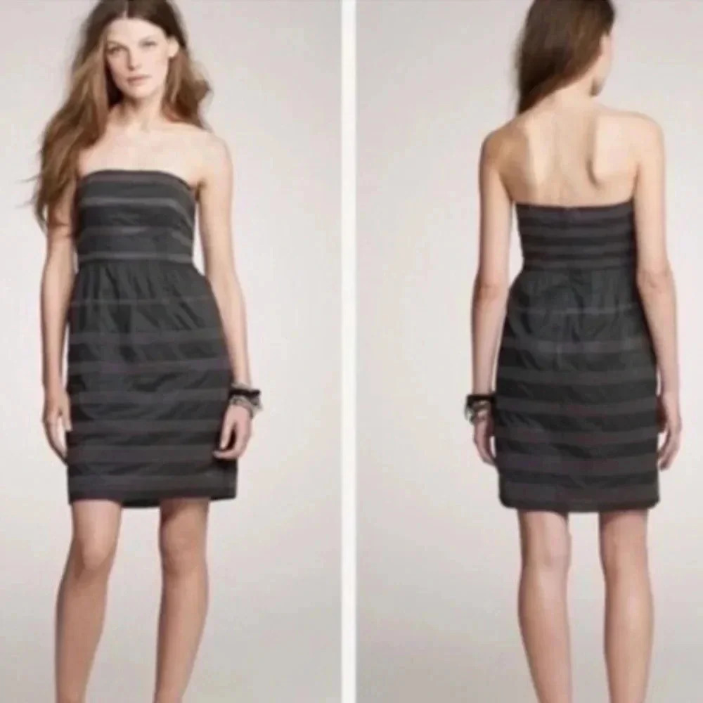 J. Crew Rugby Ginny Charcoal Grey Stripe Strapless Cocktail Dress Size 0 XXS XS
